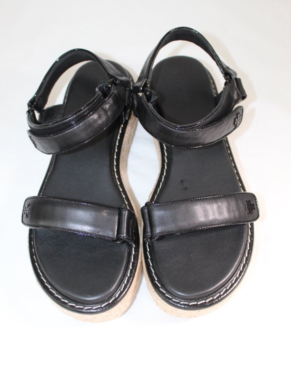 NEW Tory Burch ESPADRILLE SPORT SANDALS Ankle Strap Flat Platform Black 10
